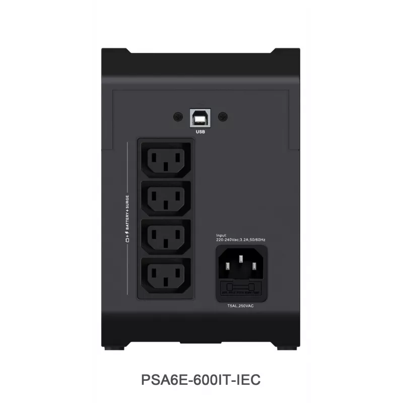 Vertiv PowerUPS 200 Essential PSA6E-600IT-IEC, 600VA/315W, Line-Interactive, 0.6 kVA, 315 W, Sine, 140 V, 290 V