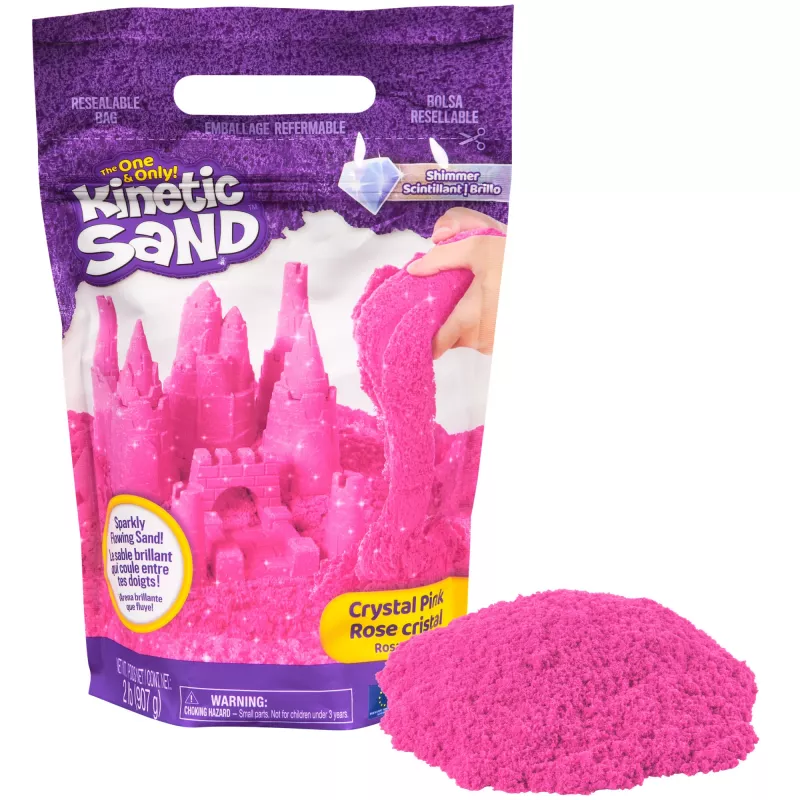 Kinetic Sand, 2lbs Crystal Pink Shimmering Play Sand (opakowanie może się różnić), formowalne zabawki sensoryczne dla dzieci od 3 lat