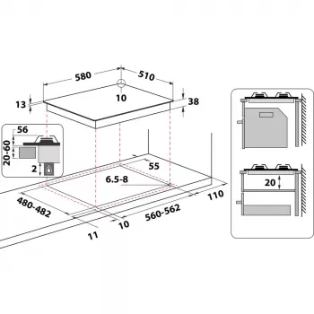 Whirlpool TGML 650 IX Stal nierdzewna Do zabudowy 58 cm Gaz 4 stref(y)