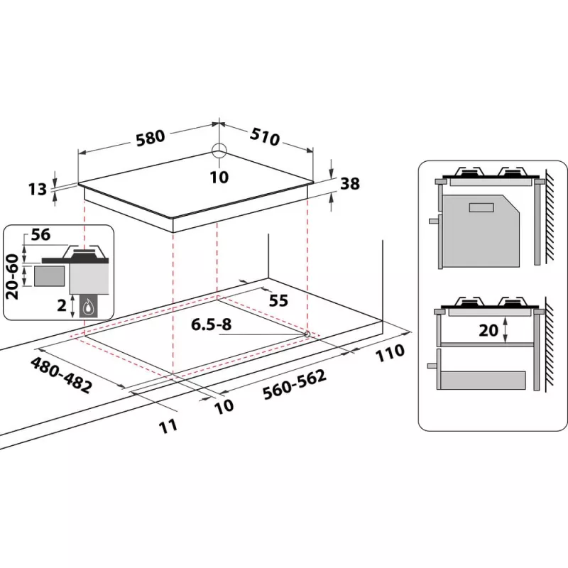 Whirlpool TGML 650 IX Stal nierdzewna Do zabudowy 58 cm Gaz 4 stref(y)