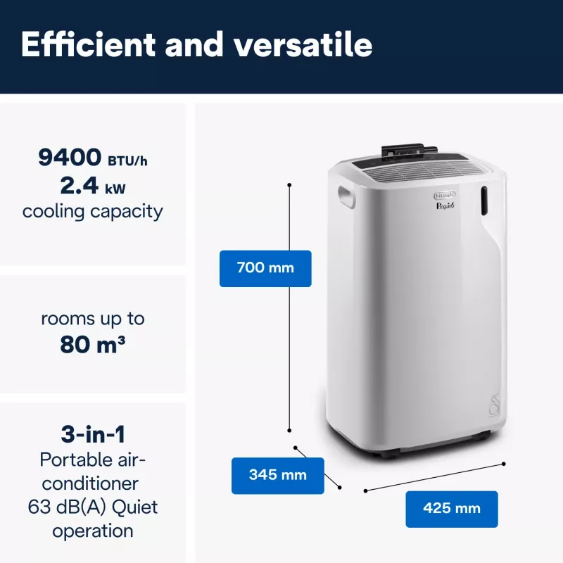 Przenośny klimatyzator De’Longhi PAC EM82 63 dB 1000 W biały