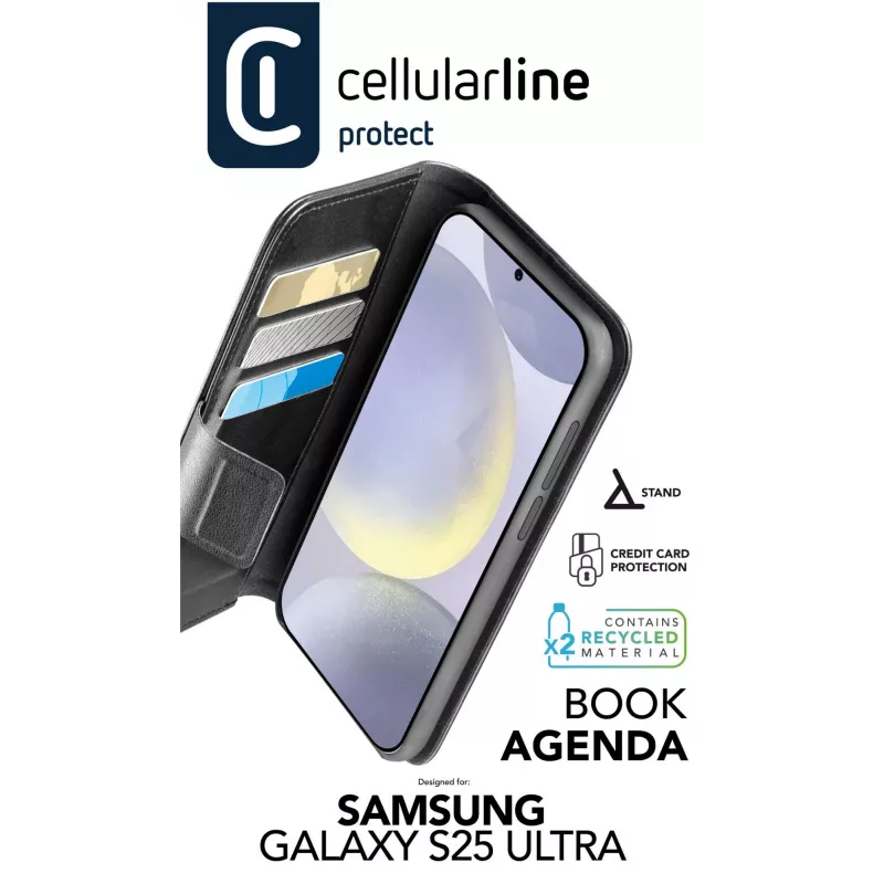 Cellularline Book Agenda - etui książkowe ze sztucznej skóry z magnetycznym zamknięciem do Galaxy S25 Ultra