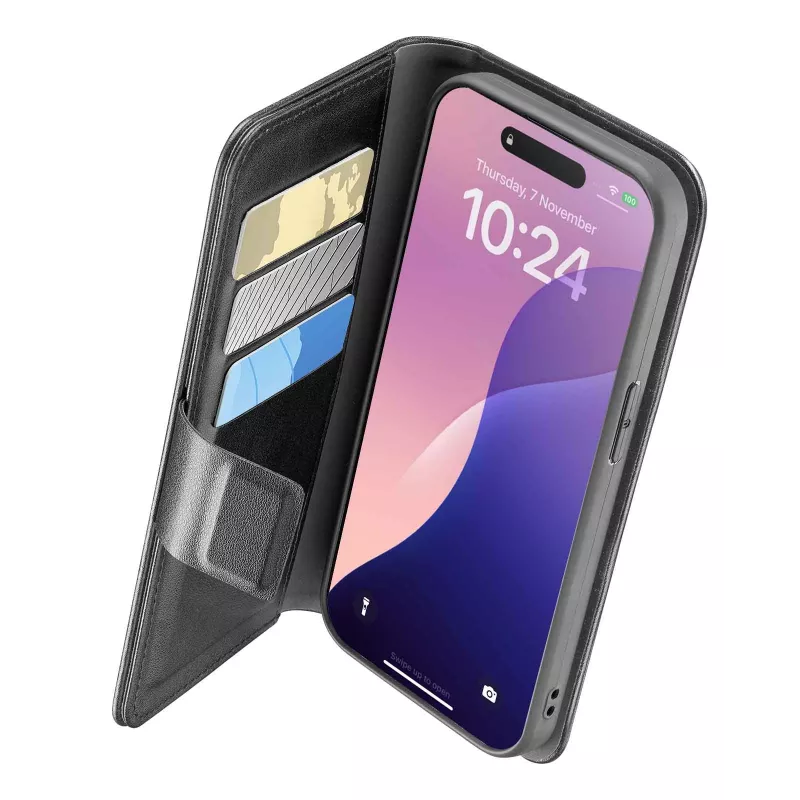 Cellularline Book Agenda - iPhone 16e/17e Etui książkowe ze skóry ekologicznej z zamknięciem magnetycznym