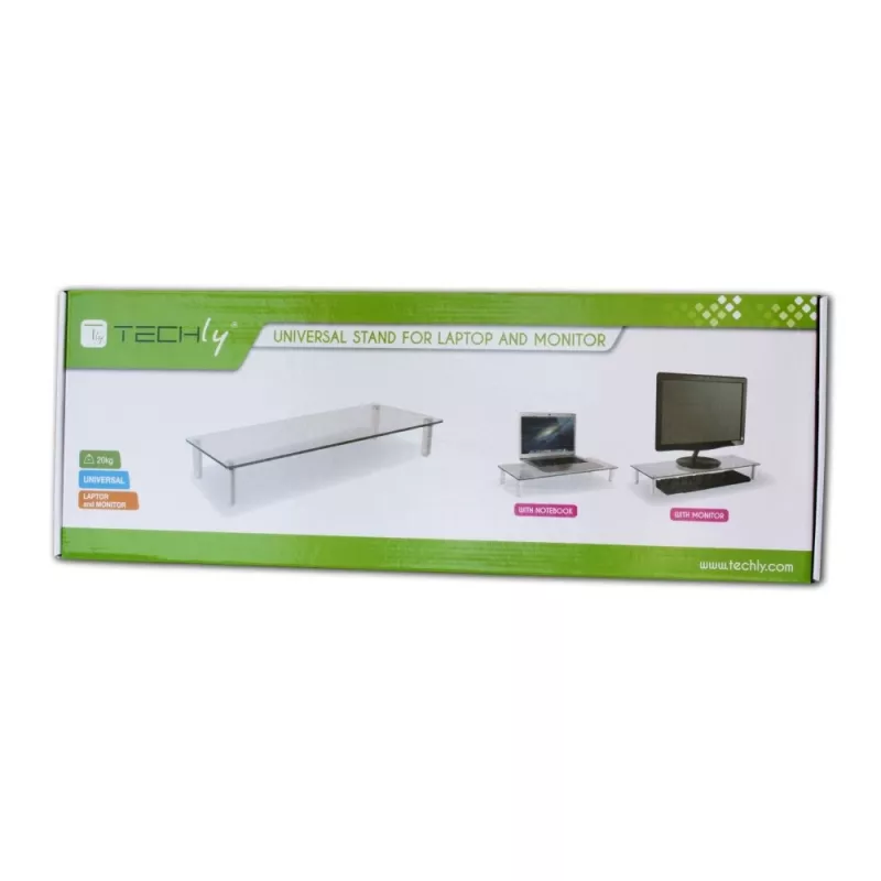 Techly Uniwersalna podstawka pod monitor, wolnostojąca, 20 kg, 33 cm (13 cali), 81,3 cm (32 cale), przezroczysta