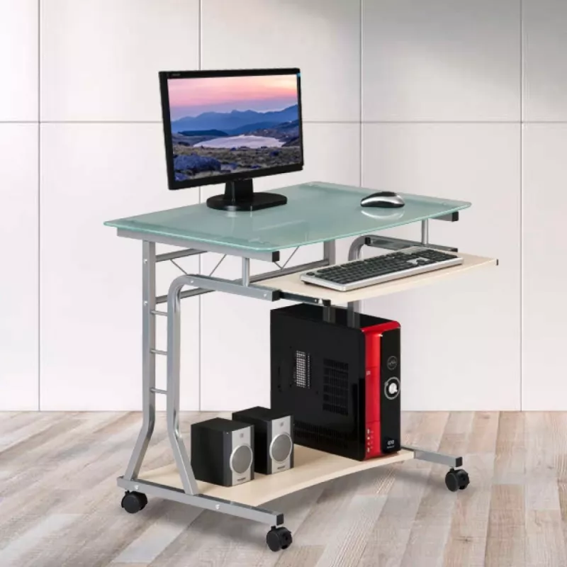 Techy Kompaktowe biurko pod PC Metal i szkło z kółkami ICA-TB 3791A