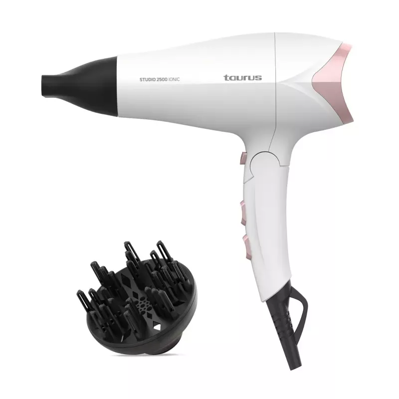 Suszarka do włosów Taurus STUDIO 2500 IONIC 2400 W biała z funkcją jonizacji, 3 poziomami grzania, 2 prędkościami, dyfuzorem i koncentratorem