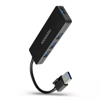 Axagon SuperSpeed USB cienki hub, USB 3.2 Gen 1 (3.1 Gen 1) Type-A, 4 porty, 5000 Mbit/s, czarny, tworzywo sztuczne, kabel 0,14 m