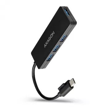 Axagon SuperSpeed USB-C cienki hub, USB 3.2 Gen 1 (3.1 Gen 1) Type-C, USB 3.2 Gen 1 (3.1 Gen 1) Type-A, 5000 Mbit/s, Czarny, Plastik, 0,14 m