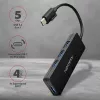 Axagon SuperSpeed USB-C cienki hub, USB 3.2 Gen 1 (3.1 Gen 1) Type-C, USB 3.2 Gen 1 (3.1 Gen 1) Type-A, 5000 Mbit/s, Czarny, Plastik, 0,14 m