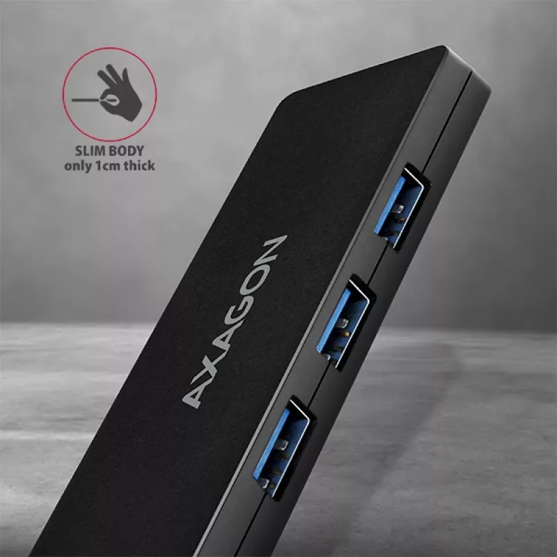 Axagon SuperSpeed USB-C cienki hub, USB 3.2 Gen 1 (3.1 Gen 1) Type-C, USB 3.2 Gen 1 (3.1 Gen 1) Type-A, 5000 Mbit/s, Czarny, Plastik, 0,14 m