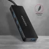 Axagon SuperSpeed USB-C cienki hub, USB 3.2 Gen 1 (3.1 Gen 1) Type-C, USB 3.2 Gen 1 (3.1 Gen 1) Type-A, 5000 Mbit/s, Czarny, Plastik, 0,14 m