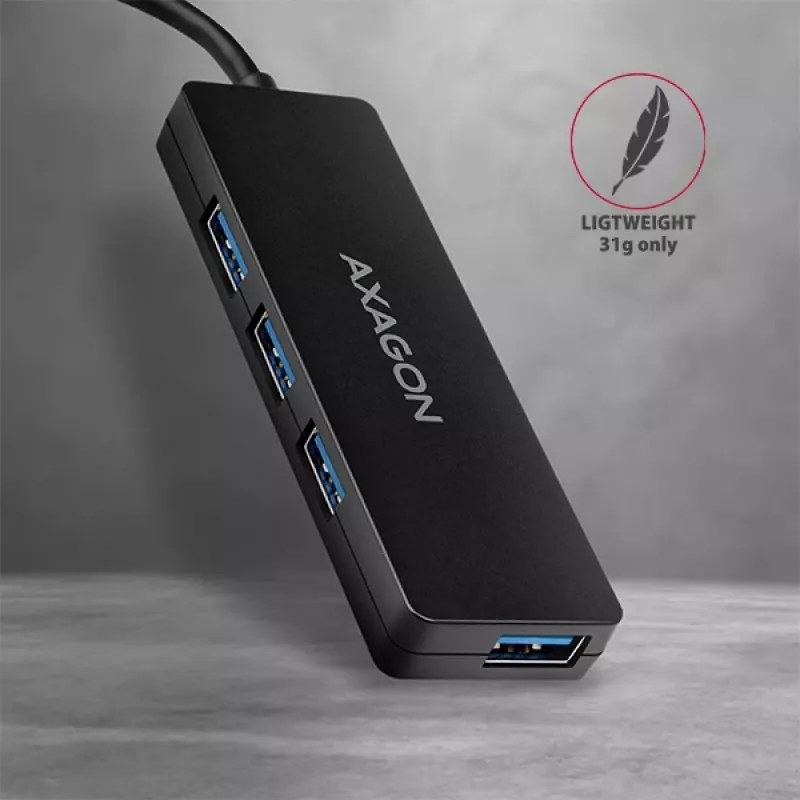 Axagon SuperSpeed USB-C cienki hub, USB 3.2 Gen 1 (3.1 Gen 1) Type-C, USB 3.2 Gen 1 (3.1 Gen 1) Type-A, 5000 Mbit/s, Czarny, Plastik, 0,14 m
