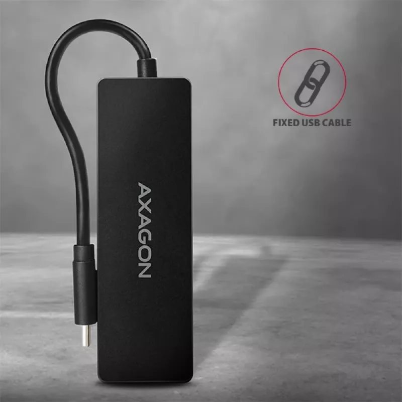 Axagon SuperSpeed USB-C cienki hub, USB 3.2 Gen 1 (3.1 Gen 1) Type-C, USB 3.2 Gen 1 (3.1 Gen 1) Type-A, 5000 Mbit/s, Czarny, Plastik, 0,14 m