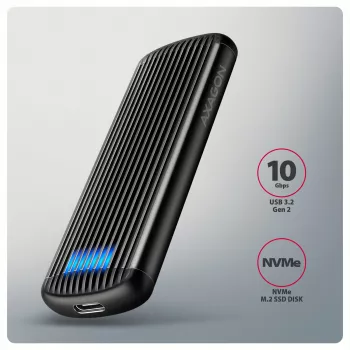 AXAGON EEM2-SC zewnętrzna obudowa USB-C 10Gbps beznarzędziowa metalowa na dysk M.2 NVMe SSD, pojedyncza zatoka, szara