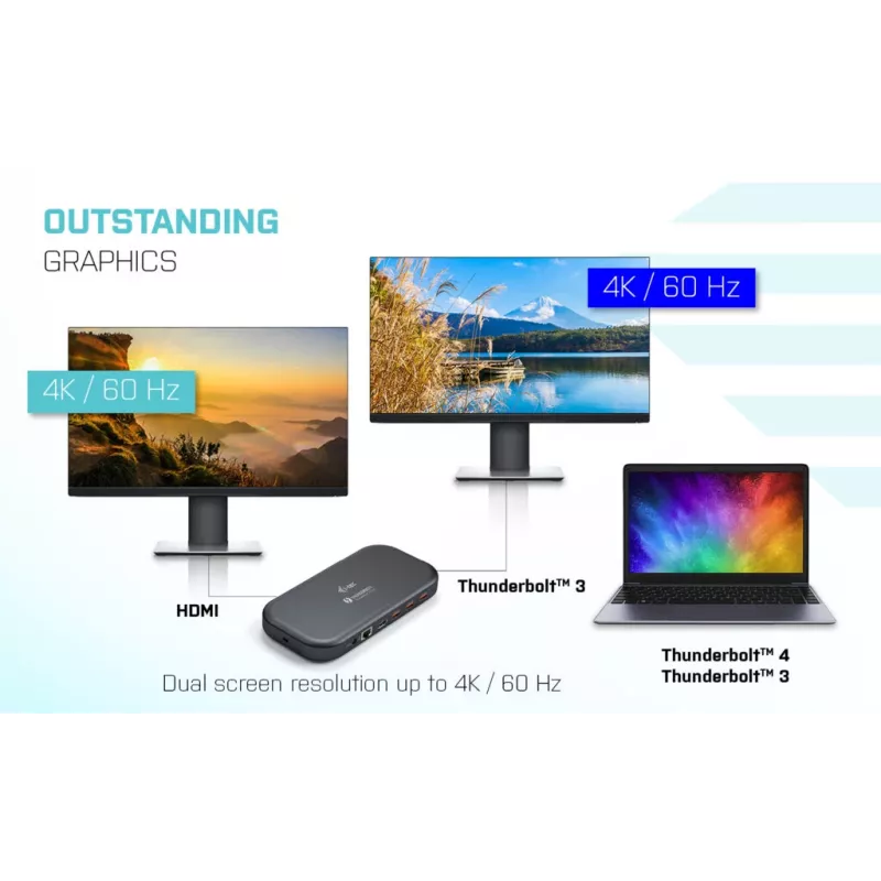 i-tec Thunderbolt 3/USB-C Dual 4K Docking Station + Kabel USB-C na DisplayPort (1,5 m) + Power Delivery 60 W