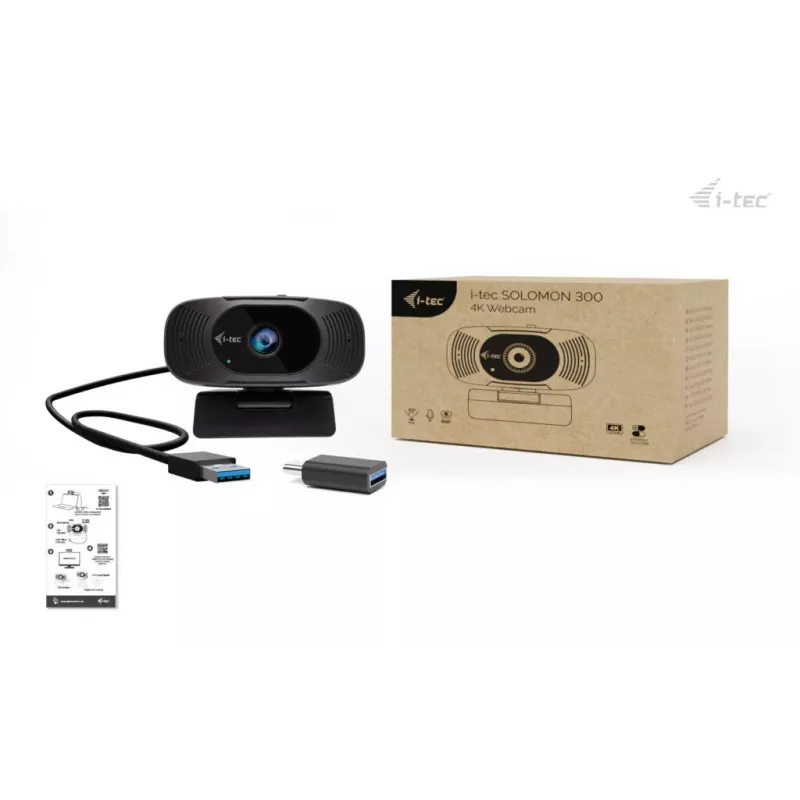 Kamera internetowa i-tec SOLOMON 300 4K, USB, 3840×2160, 8,29 MP, montaż klipsowy, czarna