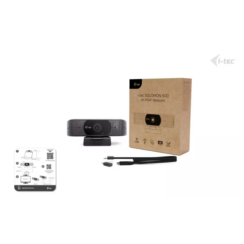 Kamera internetowa ITEC i-tec SOLOMON 500 4K PDAF — 4K Ultra HD, 3840×2160, USB, mocowanie na klips, czarna