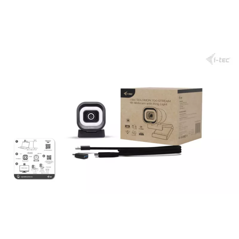Kamera internetowa ITEC i-tec SOLOMON 700 STREAM 4K z rozdzielczością 3840x2160@60fps, 8,29 MP, USB-C, gwint do statywu 1/4 cala