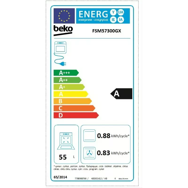 Kuchenka wolnostojąca BEKO FSM57300GX — płyta ceramiczna 4 strefy, piekarnik elektryczny, stal nierdzewna, 50 cm