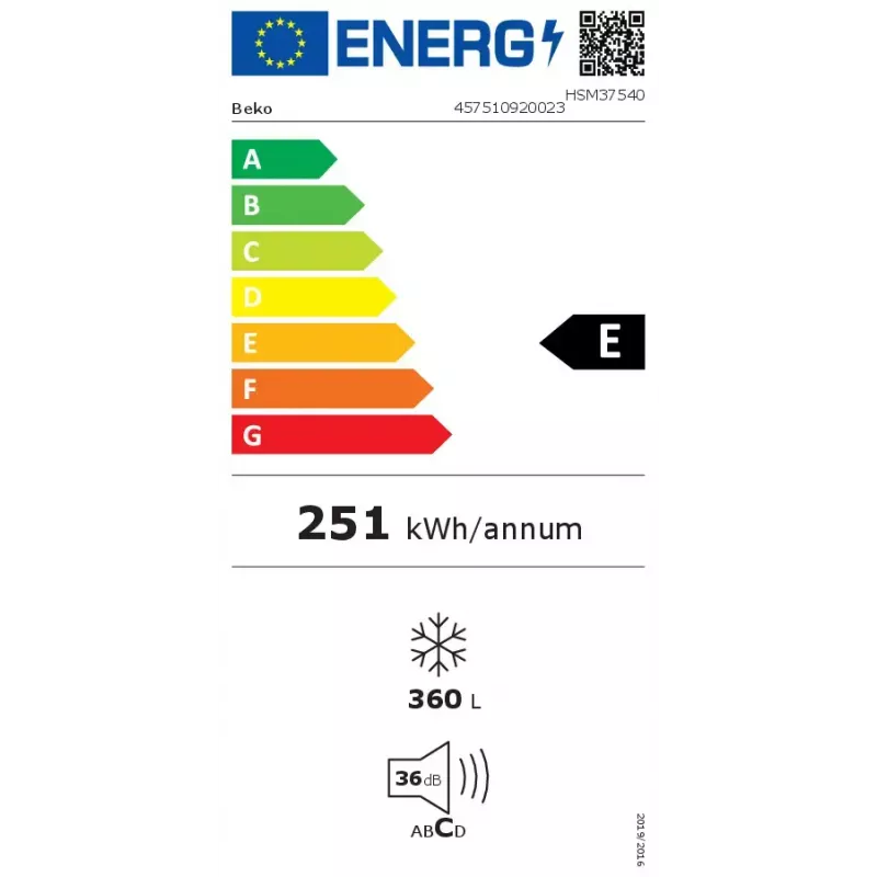 Zamrażarka skrzyniowa BEKO HSM37540 — pojemność 360 l, wydajność zamrażania 16,3 kg/24 h, przechowywanie 3*, klasa klimatyczna SN–T, biała