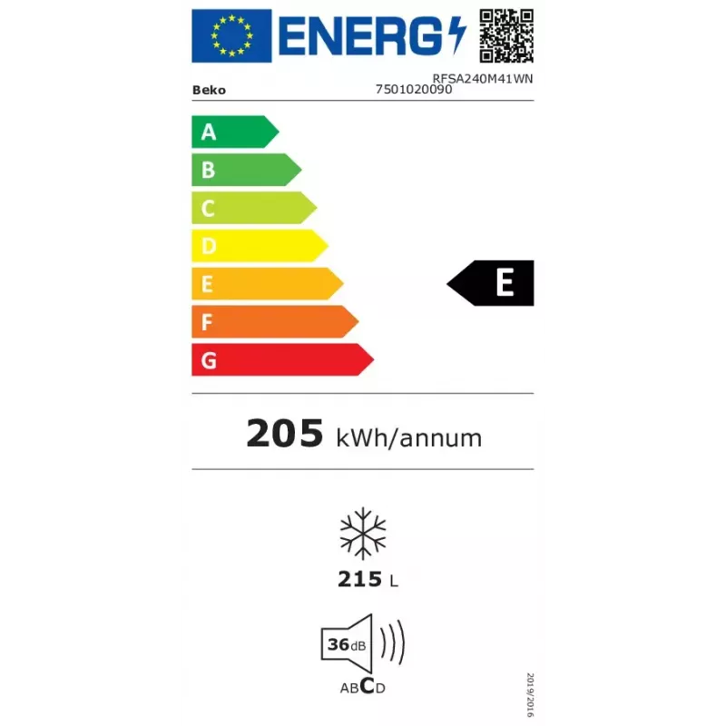 Zamrażarka pionowa Beko RFSA240M41WN — 215 l, biała, szybkie mrożenie, drzwi odwracalne