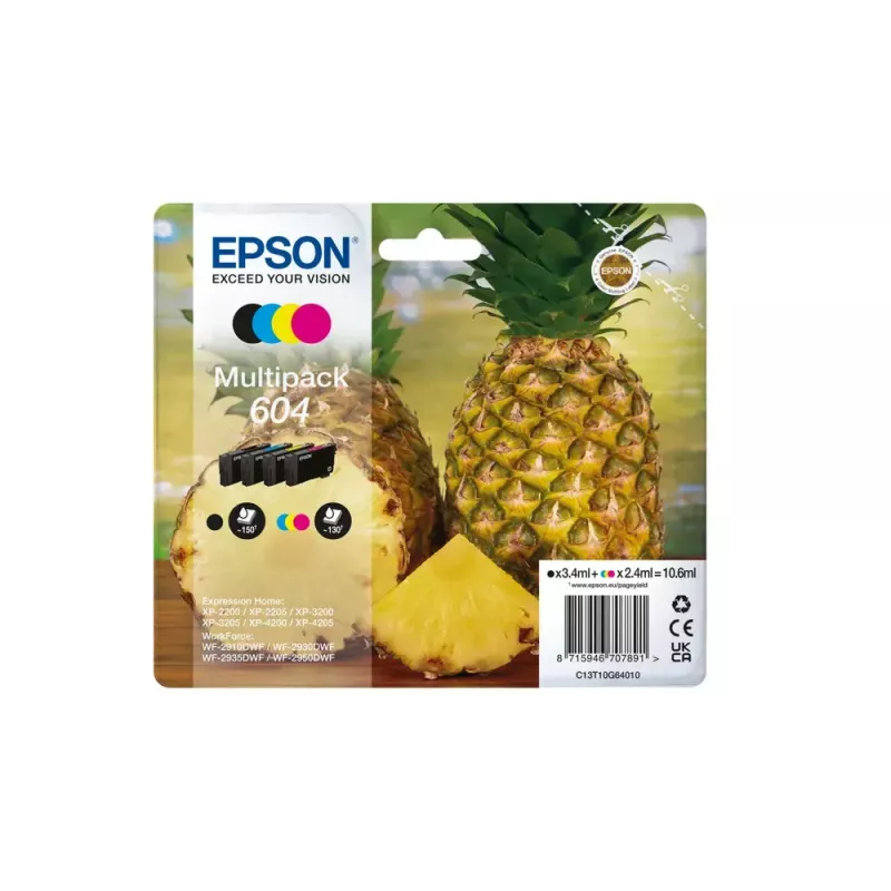 Epson 604 zestaw atramentowy 4 szt. Oryginalny Standardowa wydajność Czarny, Cyjan, magenta, Żółty