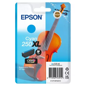 Epson 250XL Violin Claria Photo HD wysoka wydajność (XL) cyjan oryginalna kaseta z tuszem, 1 szt., 8.9 ml