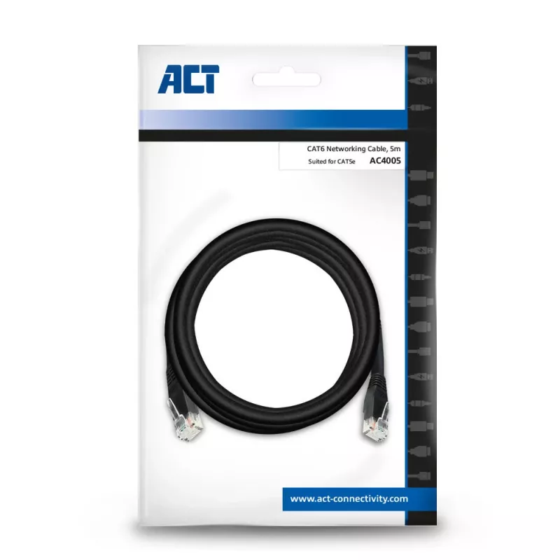 ACT Czarny 5,0 metrów U/UTP, kabel krosowy CAT6 ze złączami RJ45