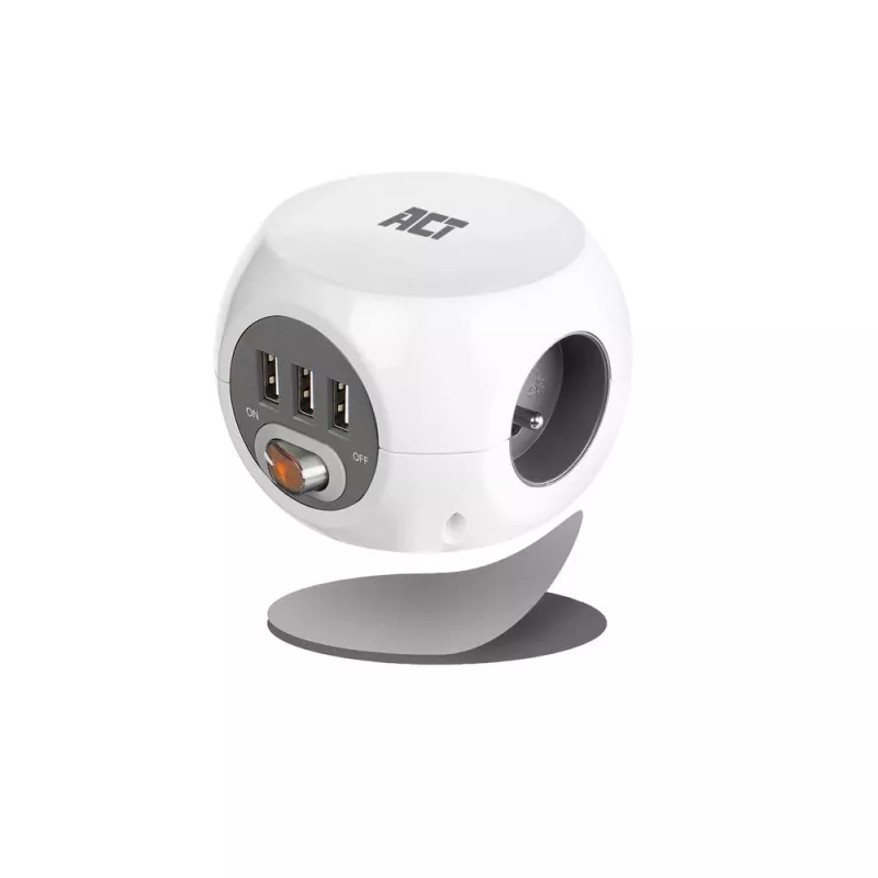 Listwa zasilająca ACT AC2430 — 3× gniazda AC typu F, 230 V, 16 A, kabel 1,5 m, biała