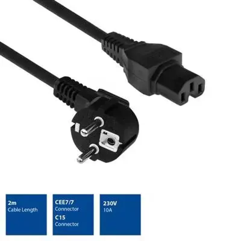 ACT Powercord złącze sieciowe CEE 7/7 męskie (kątowe) - C15 czarny 1 m