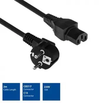 ACT Powercord mains connector CEE 7/7 male (kątowy) - C15 Czarny 2 m