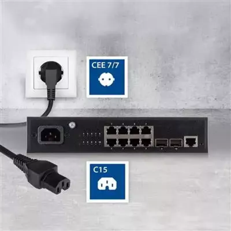 ACT Powercord mains connector CEE 7/7 male (kątowy) - C15 Czarny 2 m