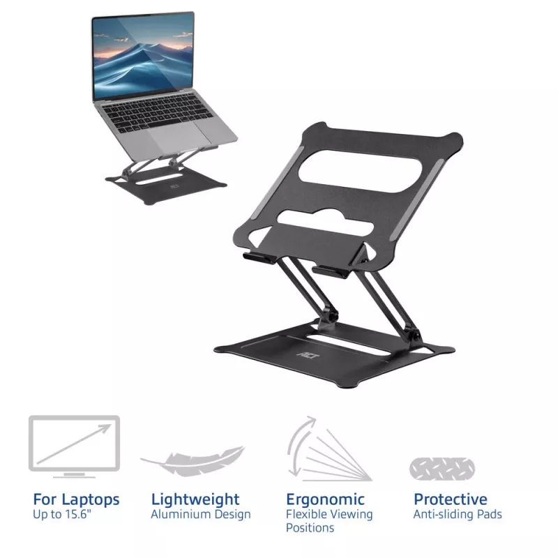 Podstawka pod laptop ACT AC8140 Aluminiowa Bezstopniowa regulacja wysokości Czarna