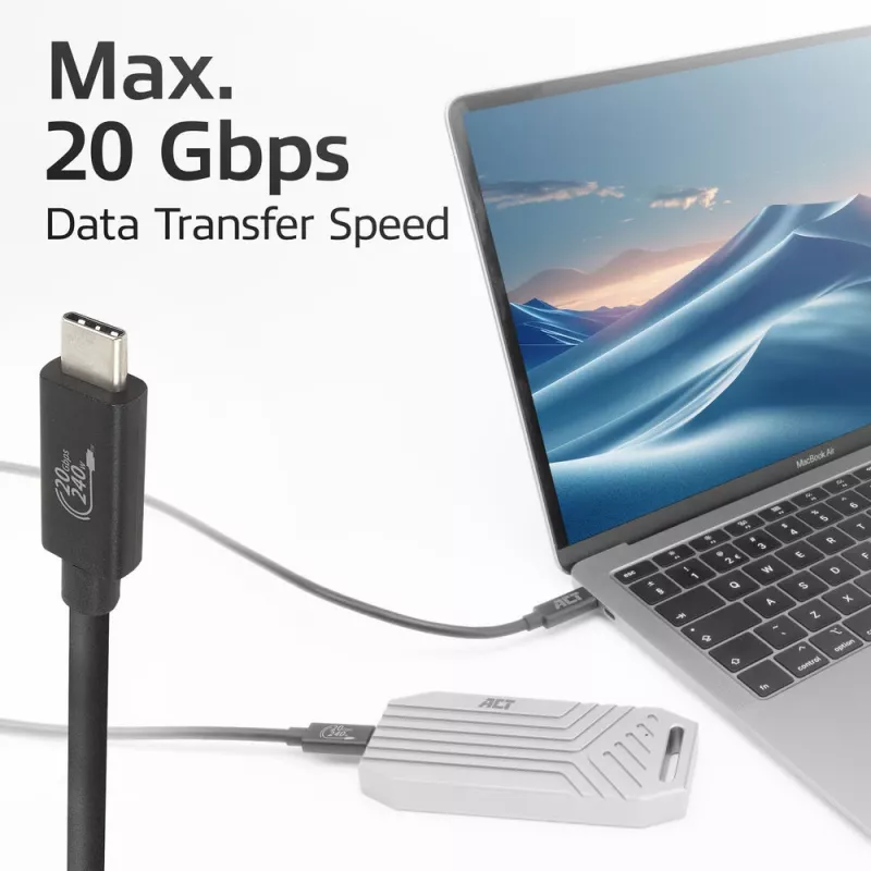 ACT USB4 20Gbps 240W USB Type-C kabel 2m Czarny z certyfikatem USB-IF