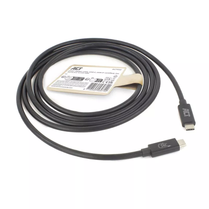 ACT USB4 20Gbps 240W USB Type-C kabel 2m Czarny z certyfikatem USB-IF