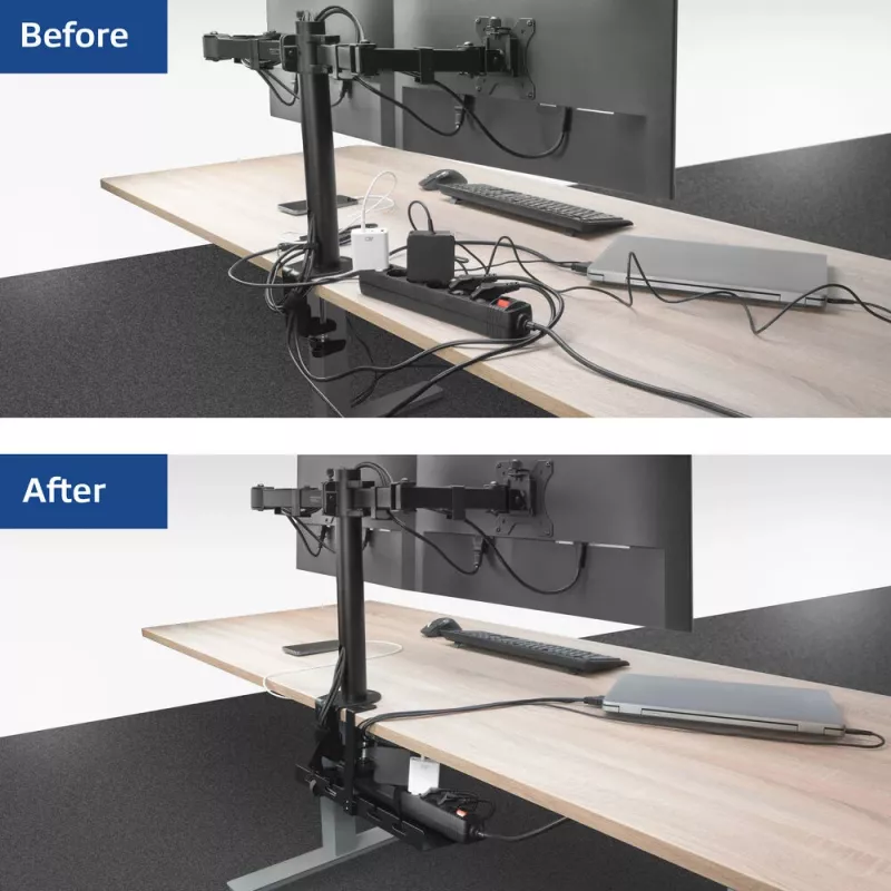 Under-desk kabel management tray ACT, clamp mount, 40 cm, steel, 5 kg capacity