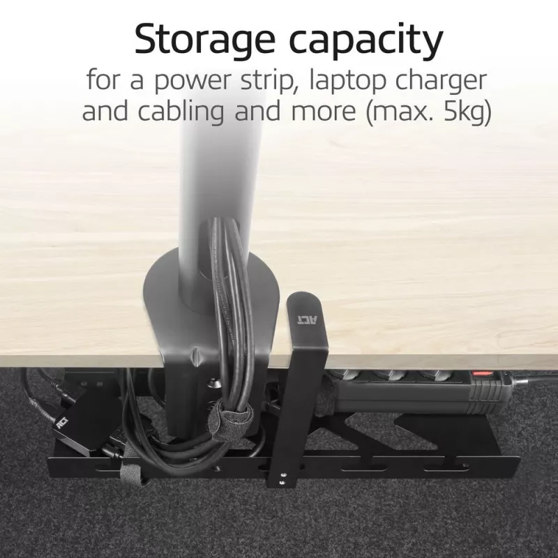 Under-desk kabel management tray ACT, clamp mount, 40 cm, steel, 5 kg capacity