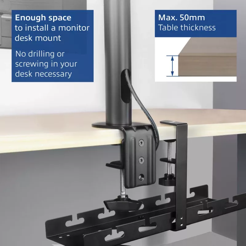 Under-desk kabel management tray ACT, clamp mount, 40 cm, steel, 5 kg capacity