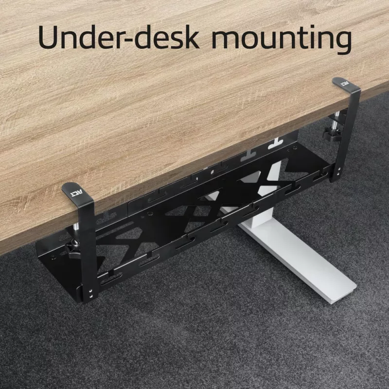 Under-desk extendable kabel management tray ACT 43–72 cm clamp mount, steel, 728×130×190 mm, 5 kg