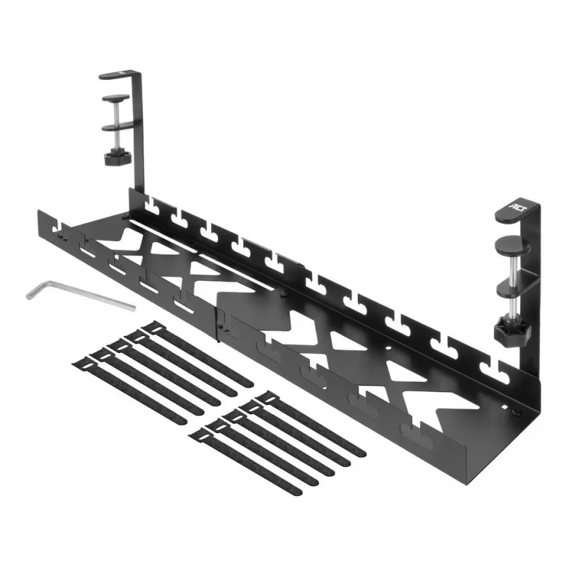 Under-desk extendable kabel management tray ACT 43–72 cm clamp mount, steel, 728×130×190 mm, 5 kg