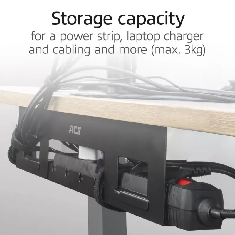 Taca do zarządzania kablami pod biurkiem ACT 40 cm stal, prosta, udźwig 3 kg (S400×G140×W100 mm)