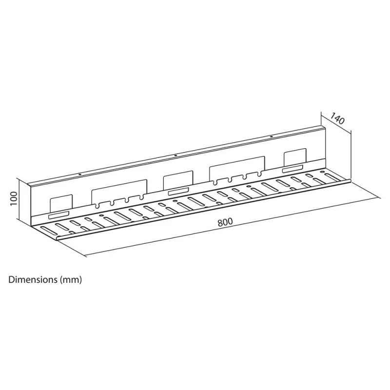 Taca do zarządzania kablami pod biurkiem ACT 80 cm — stalowa prosta pozioma taca 800×140×100 mm