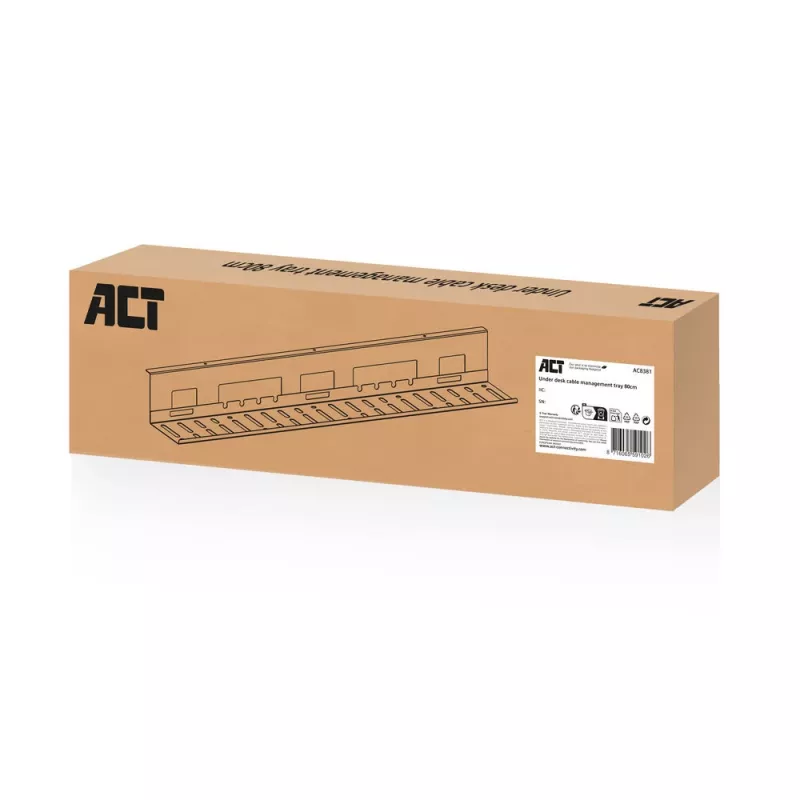 Taca do zarządzania kablami pod biurkiem ACT 80 cm — stalowa prosta pozioma taca 800×140×100 mm