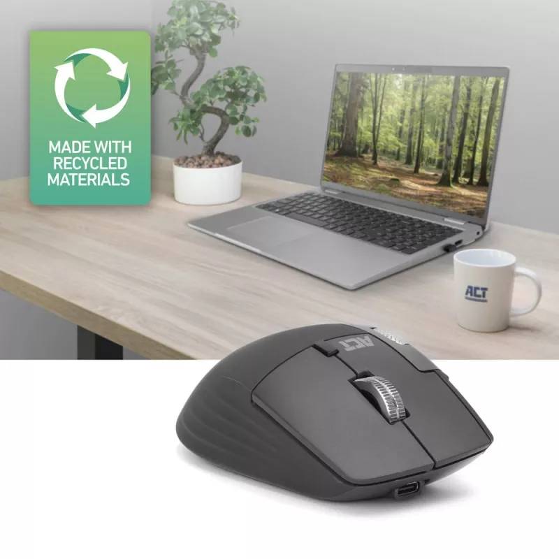 Mysz laserowa bezprzewodowa ACT AC5147 — praworęczna, RF + Bluetooth, 4800 DPI, 6 przycisków, szara