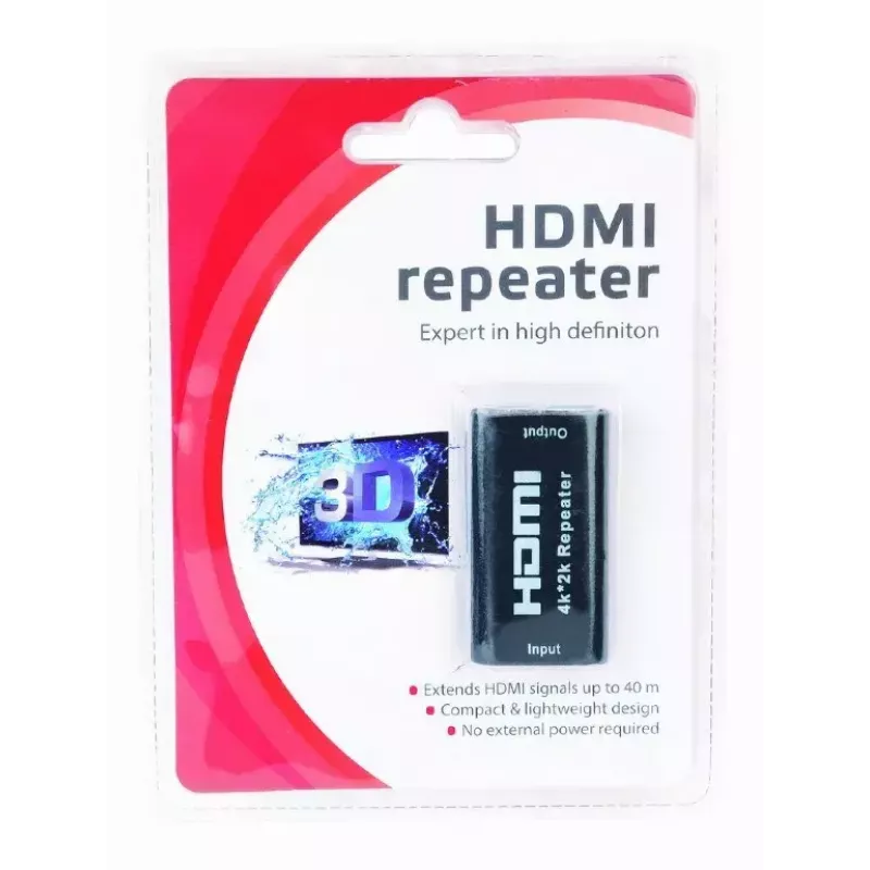 Wzmacniacz mostkowy GEMBIRD DRP-HDMI-02 przewodowy wzmacniacz HDMI, do 3000 Mbit/s, 51×28×13 mm, 20 g