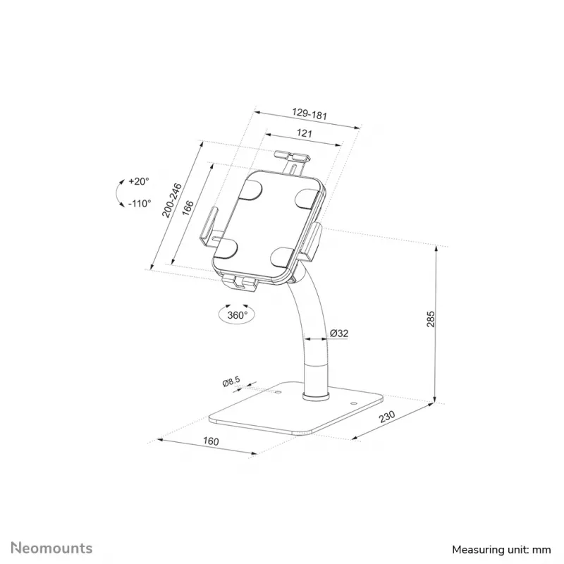 Neomounts DS15-625BL1 Uchwyt na tablet na biurko 7.9-11 cali - blokowany - uniwersalny