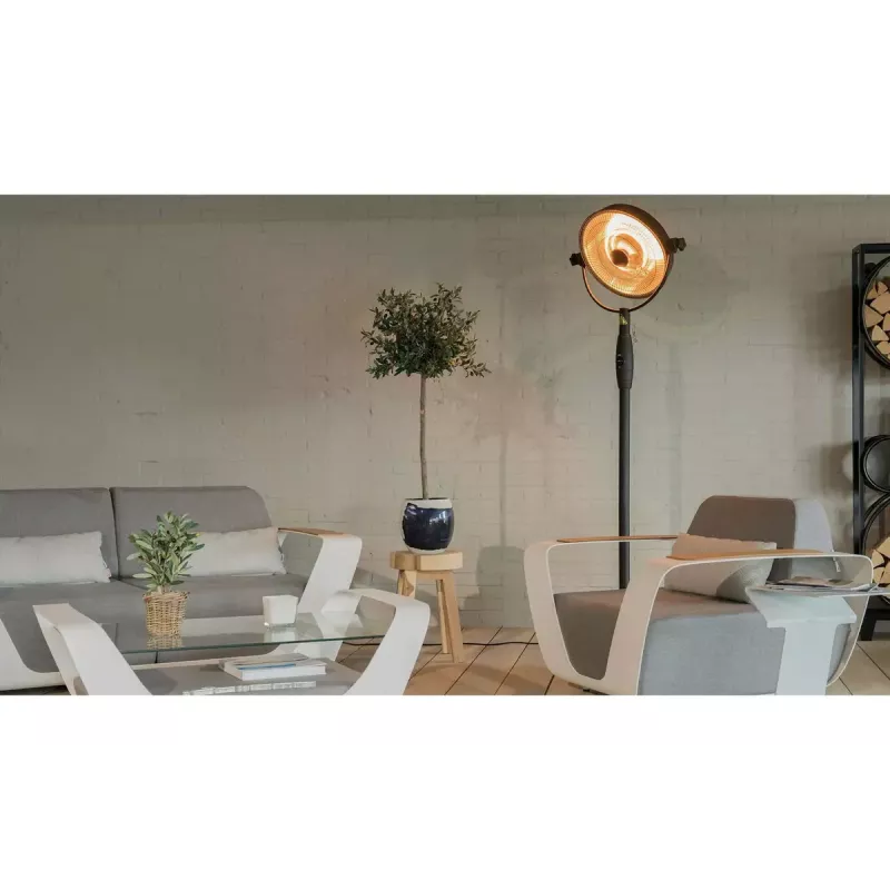 Halogenowy grzejnik elektryczny SUNRED Retro, 2100/900 W, do użytku wewnętrznego na podłodze, ogrzewa do 17 m², czarno-brązowy