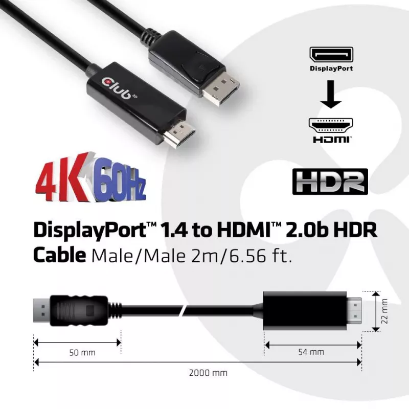 CLUB3D DisplayPort 1.4 do HDMI 2.0b HDR Kabel Męski/Męski 2m