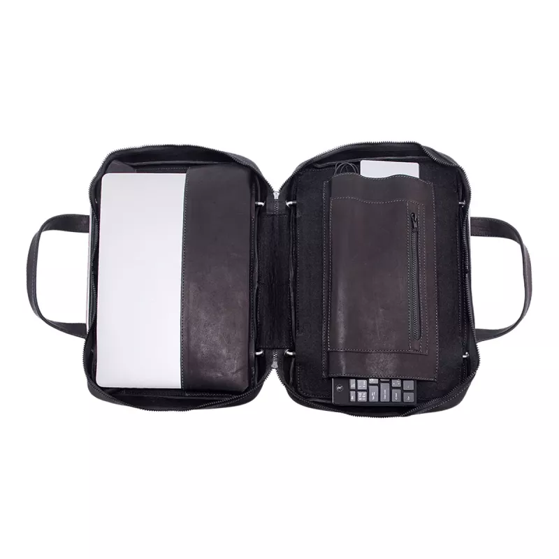 Torba na laptopa R-Go Viva, skóra licowa, z wbudowaną podstawką pod laptopa, paskiem na ramię, 15.6 cala, czarna
