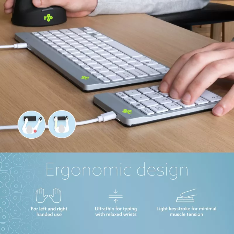 R-Go Tools Klawiatura numeryczna R-Go Numpad Break, ergonomiczna klawiatura numeryczna z oprogramowaniem break, przewodowa, biała